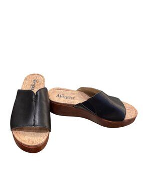 Alegria By PG wms black leather open toe 2.5" wedge heels sz 8.5-9.0 SKU 10-095